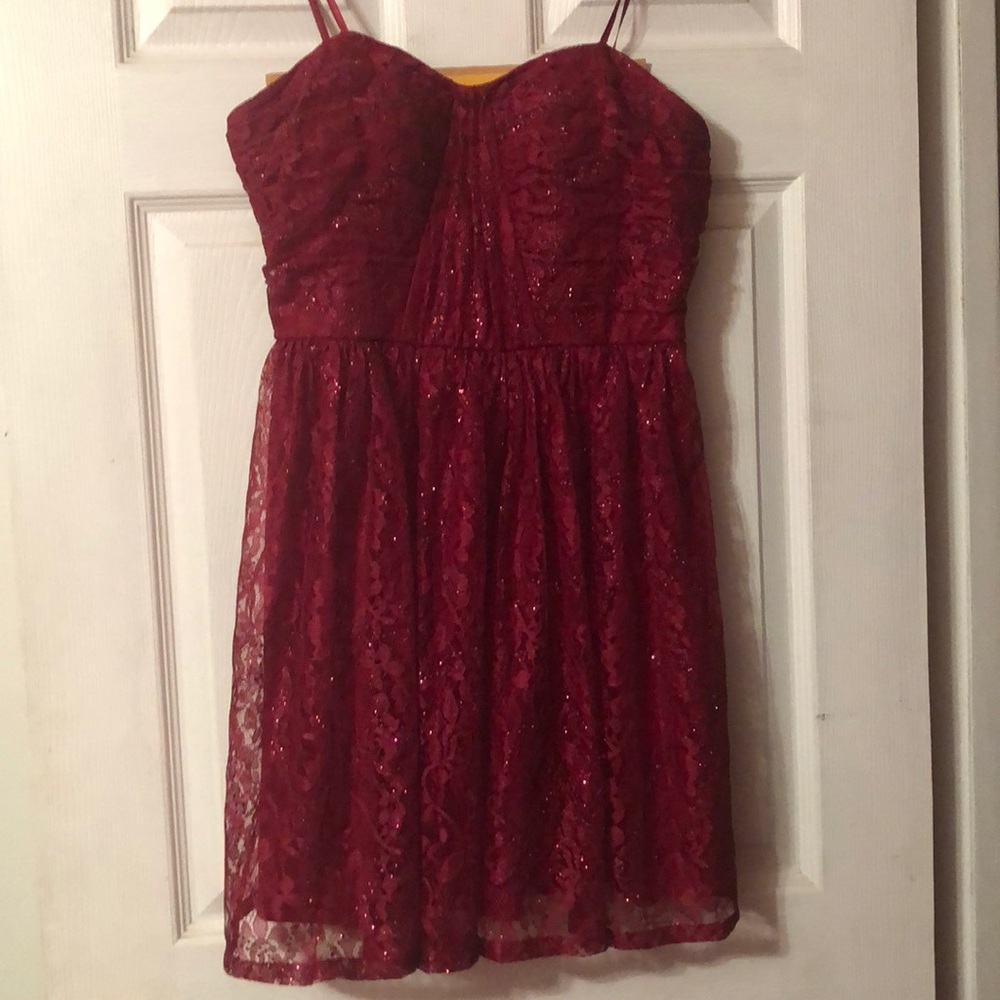 Short Strapped Red Sparkle Dress